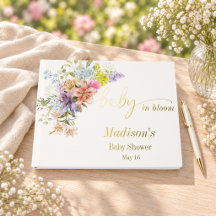 Libro de firmas de baby shower de bebé en flor con
