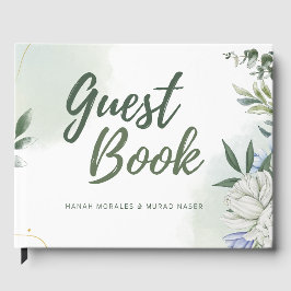 Visitas Libro de Firmas de Boda Botánico Elegante – Agua V