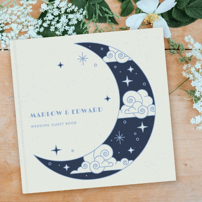 Visitas Libro de firmas de boda celestial Blue Moon & Star (Subido por el creador)