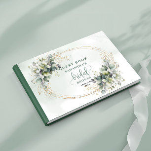 Visitas Libro de firmas de boda con acuarela de verde y do