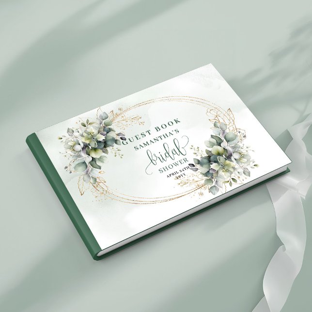 Visitas Libro de firmas de boda con acuarela de verde y do (Greenery Gold Watercolor Bridal Shower Guest Book)