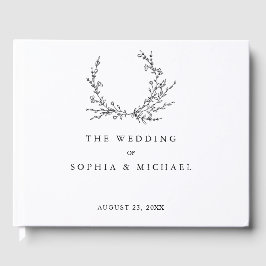 Visitas Libro de firmas de boda con arte de línea floral m