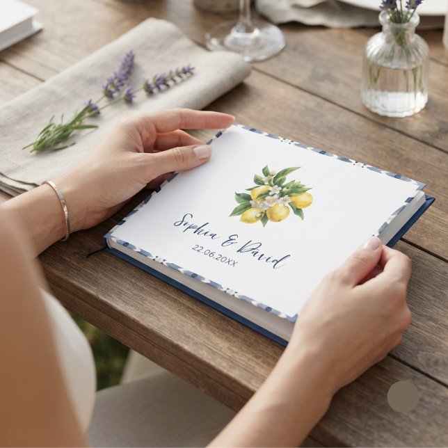 Visitas Libro de firmas de boda con azulejo azul y limón m (Subido por el creador)