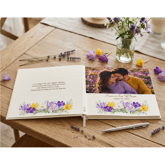 Visitas Libro de firmas de boda con foto floral de crocus