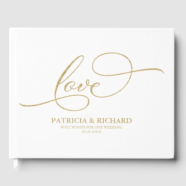 Visitas Libro de Firmas de Boda con Hoja de Oro Letra Eleg (Anverso)