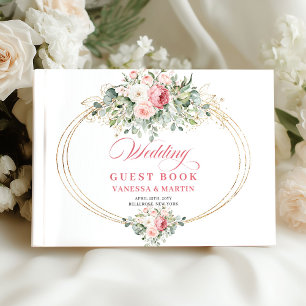 Visitas Libro de firmas de boda con rosas verdes de tono m