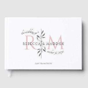 Visitas Libro de firmas de boda elegante con monograma bot