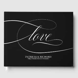 Visitas Libro de Firmas de Boda Elegante Negro y Blanco