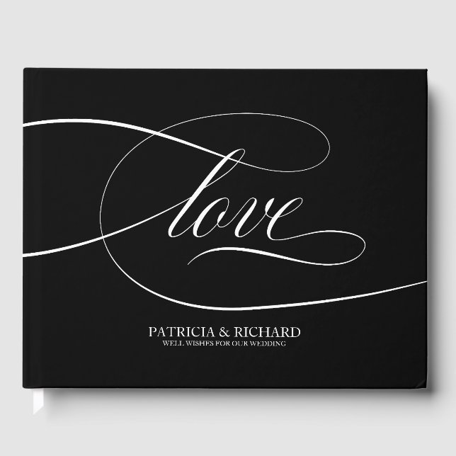 Visitas Libro de Firmas de Boda Elegante Negro y Blanco (Anverso)