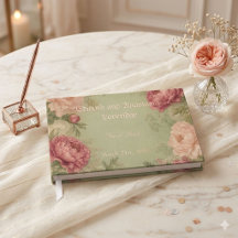 Libro de firmas de boda en verde salvia, rosa y en