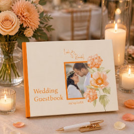 Visitas Libro de firmas de boda floral naranja