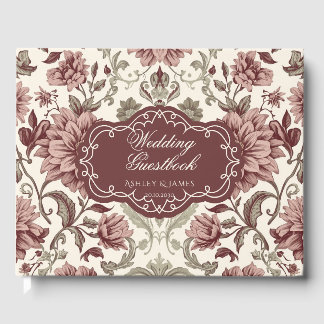 Visitas Libro de firmas de boda floral rojo elegante de Bo