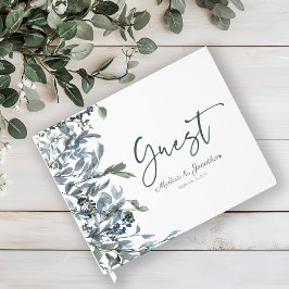 Visitas Libro de firmas de boda floral verde plateado salv
