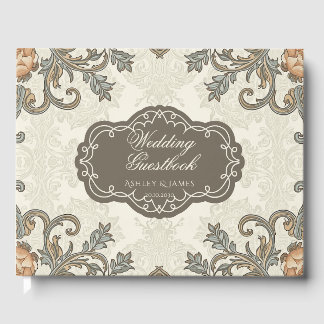 Visitas Libro de firmas de boda floral verde vintage elega