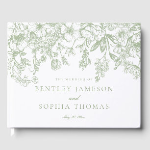 Visitas Libro de firmas de boda floral vintage Sage Chinoi