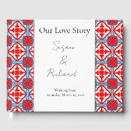 Visitas Libro de firmas de boda geométrico rojo personaliz