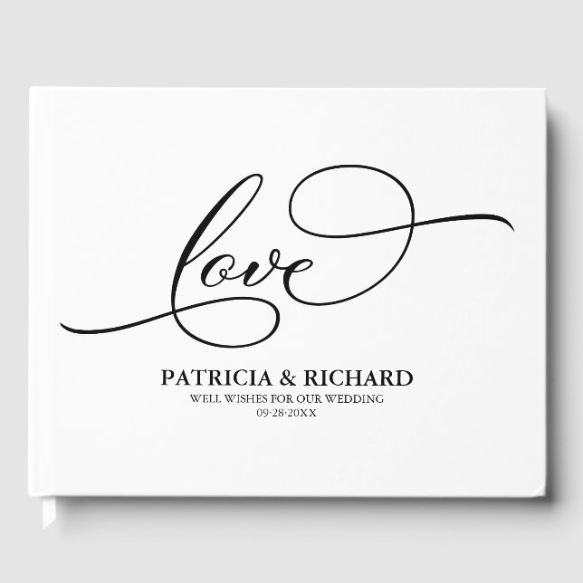 Visitas Libro de Firmas de Boda Negro Letra Elegante (Anverso)
