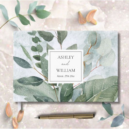 Visitas Libro de firmas de boda rústico con vegetación en 