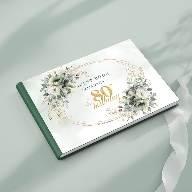 Visitas Libro de firmas de cumpleaños 80 Botánico Boho Rom (Romantic Boho Botanical 80th Birthday Guest Book)
