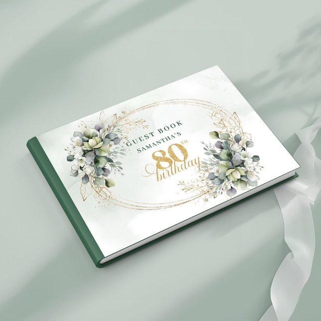 Visitas Libro de firmas de cumpleaños 80 Modern Boho Green (Modern Boho Greenery 80th Birthday Guest Book)