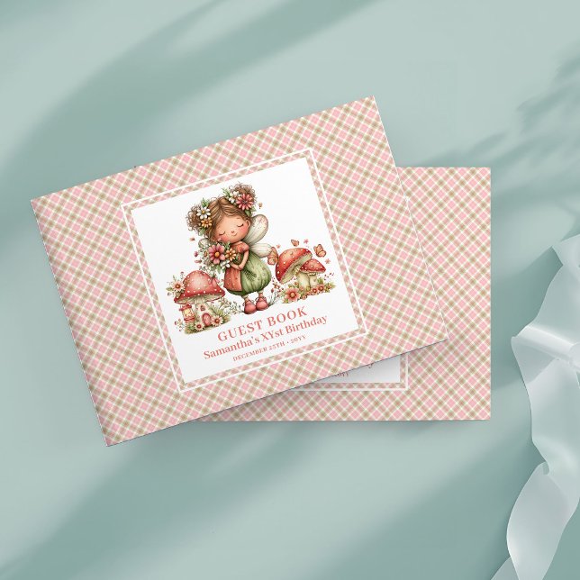 Visitas Libro de firmas de cumpleaños de niña Hada Encanta (Lovely Fairy Pink Floral Girl Birthday Guest Book)
