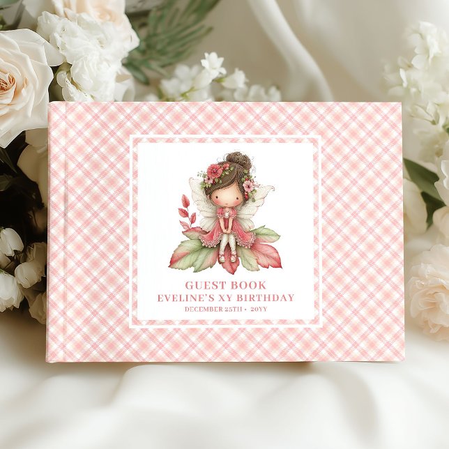 Visitas Libro de firmas de cumpleaños de niña mágica hada  (Magical Fairy Girl Birthday Floral Pink Guestbook)