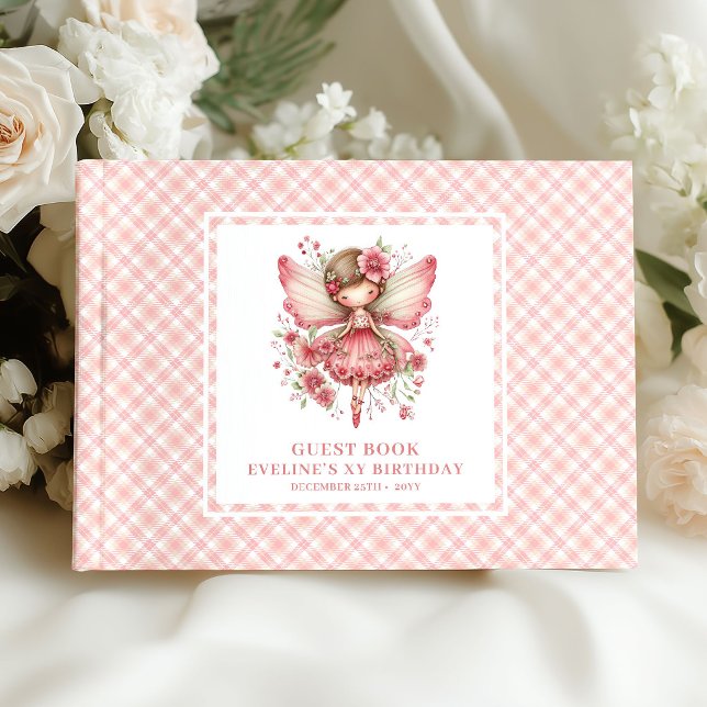 Visitas Libro de firmas de cumpleaños de niña mágica hada  (Magical Fairy Girl Birthday Blush Pink Guestbook)