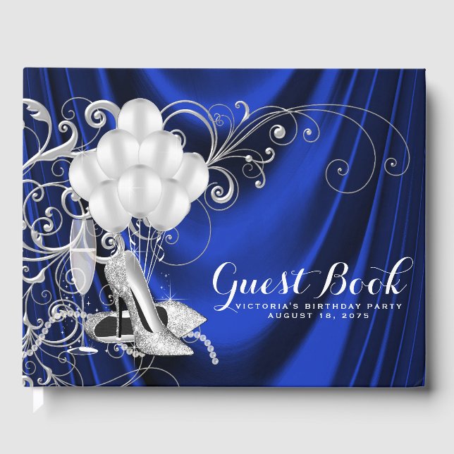 Visitas Libro de firmas de fiesta de cumpleaños azul real  (Anverso)