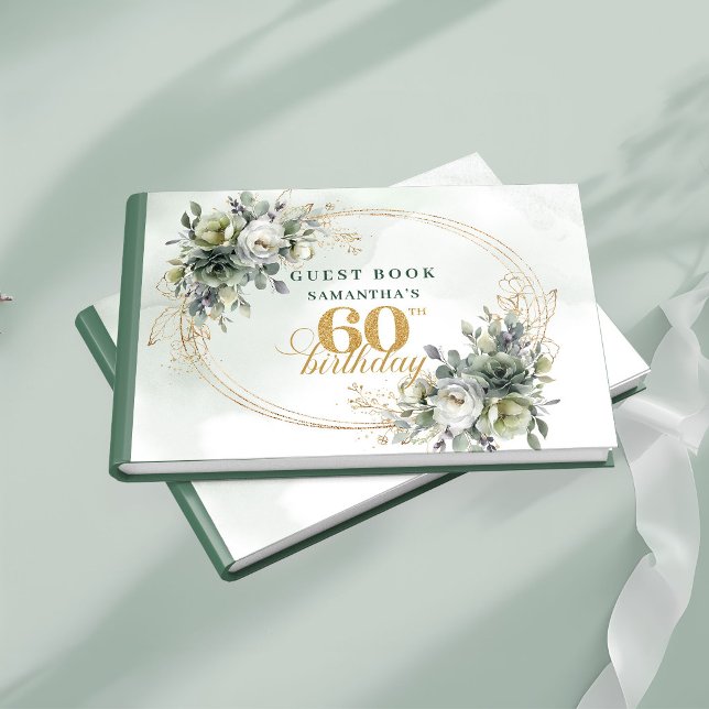 Visitas Libro de firmas de invitado botánico boho cumpleañ (Boho 60th Birthday Botanical Green Guest Book

)