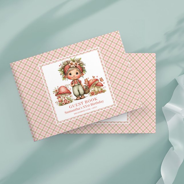 Visitas Libro de Firmas de Invitados para Cumpleaños de Ni (Sweet Fairy Pink Flowers Girl Birthday Guest Book)