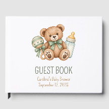 Libro de firmas de oso de peluche verde salvia par