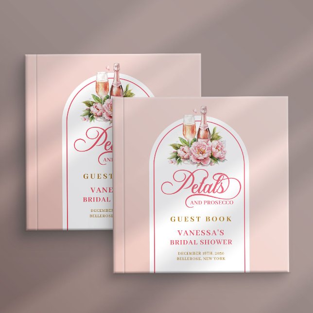 Visitas Libro de firmas de prosecco con pétalos clásicos d (Classic blush and gold petals prosecco sign book)