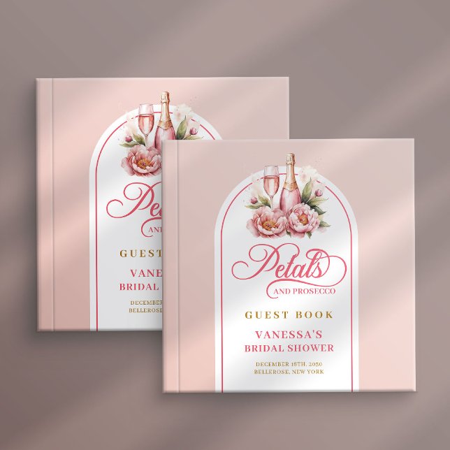 Visitas Libro de firmas de prosecco con pétalos elegantes  (Elegant blush and gold petals prosecco sign book)