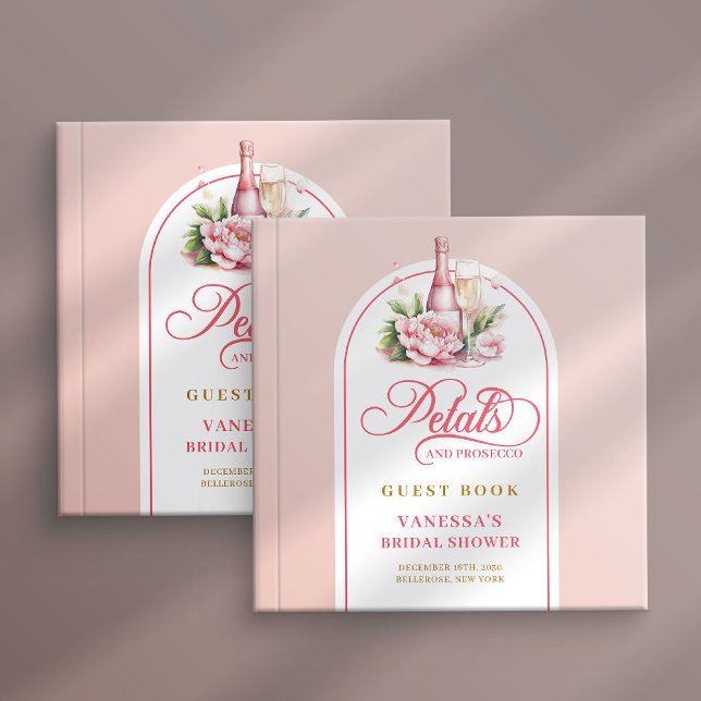 Visitas Libro de firmas de prosecco con pétalos elegantes  (Elegant blush and gold petals prosecco sign book)