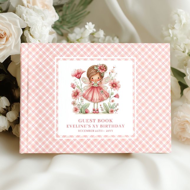Visitas Libro de firmas floral sonrojado de cumpleaños de  (Elegant Fairy Girl Birthday Blush Floral Guestbook)