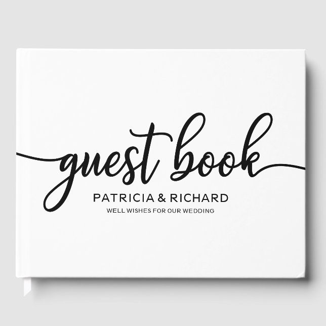 Visitas Libro de Firmas para Boda Chic Caligrafía Negro Bl (Anverso)