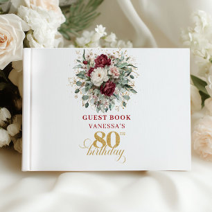 Visitas Libro de firmas para cumpleaños número 80 con flor