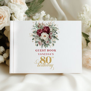 Visitas Libro de firmas para cumpleaños número 80 con flor