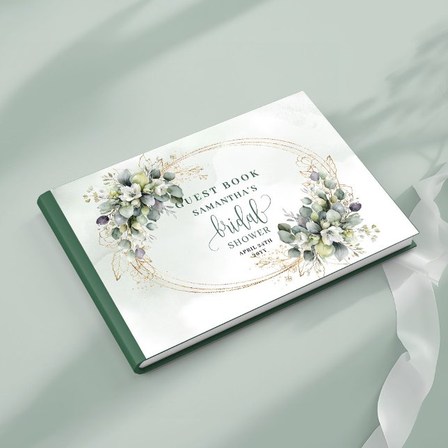 Visitas Libro de firmas para despedida de soltera botánico (Dusty Green Botanical Bridal Shower Guest Book)
