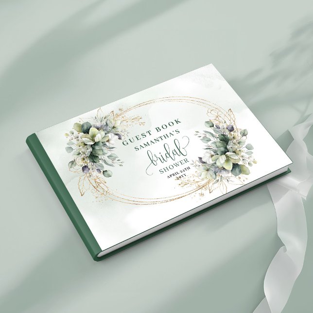 Visitas Libro de firmas para despedida de soltera de eucal (Dusty Green Eucalyptus Bridal Shower Guest Book)