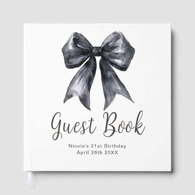 Visitas Libro de firmas para fiesta de cumpleaños con lazo (Anverso)