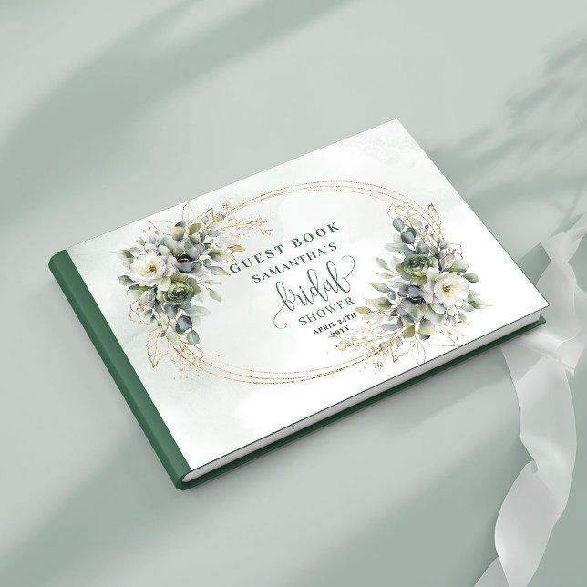 Visitas Libro de firmas para fiesta de novia con acuarela  (Dusty Green Watercolor Bridal Shower Guest Book)