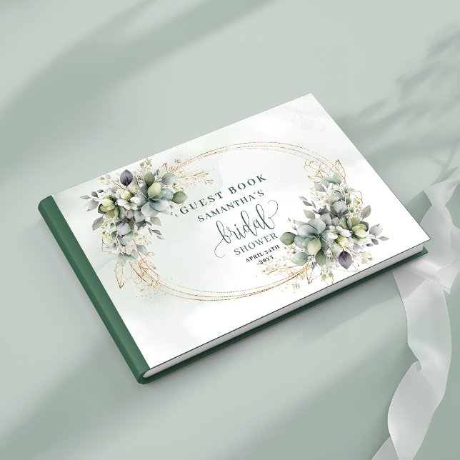 Visitas Libro de firmas para fiesta de novia con follaje v (Dusty Green Foliage Bridal Shower Guest Book)