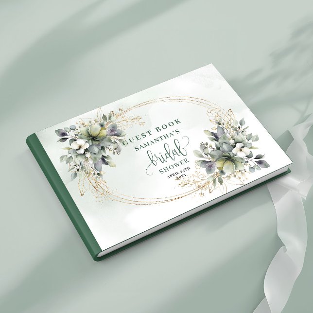 Visitas Libro de firmas para fiesta de novia Greenery Bota (Greenery Botanical Gold Bridal Shower Guest Book)