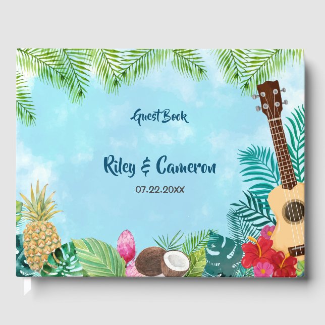 Visitas Libro de firmas para fiesta hawaiana con acuarelas (Anverso)