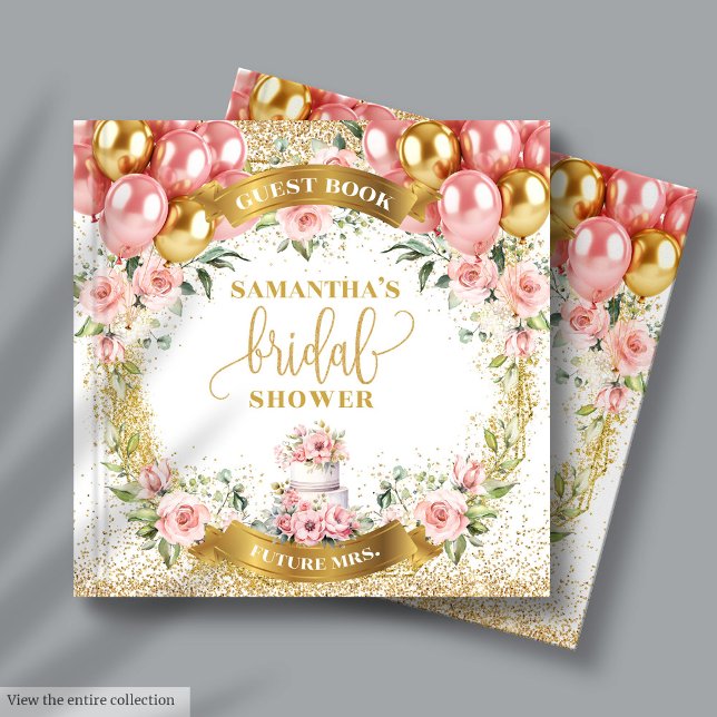 Visitas Libro de firmas para invitados de la fiesta de bod (Elegant Blush Floral Bridal Shower Guest Book)