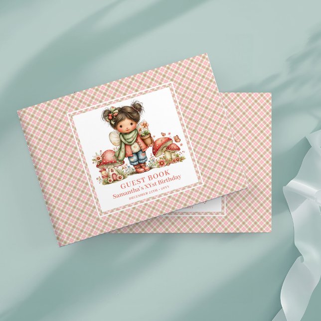 Visitas Libro de firmas para invitados del 4º cumpleaños d (Pink Floral Fairy 4th Birthday Guest Book)