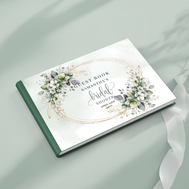 Visitas Libro de firmas para la fiesta de soltera con foll (Green Gold Foliage Bridal Shower Guest Book)
