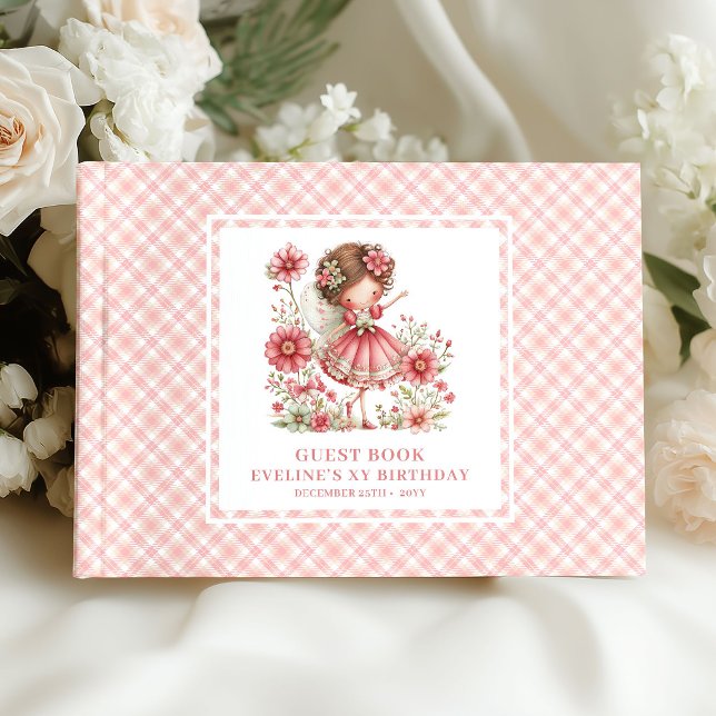 Visitas Libro de firmas rosa de cumpleaños de la dulce niñ (Sweet Fairy Girl Birthday Blush Pink Guestbook)
