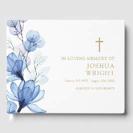 Visitas Libro de Funerales Cristiano Floral Azul en Memori